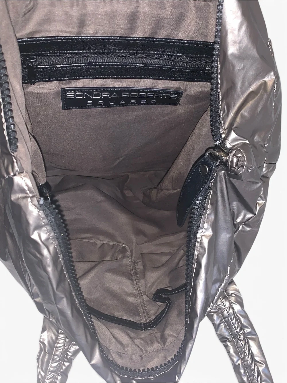 Sondra Roberts Squared - Metallic Quilted Puffer Tote Bag (Gunmetal/Silver Y2K)